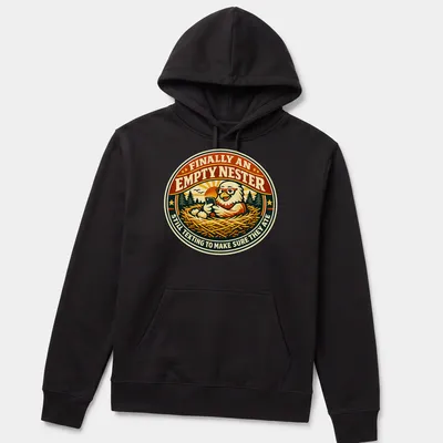 Vintage retro shirt featuring a chicken in a nest with humorous text about texting children. — printed on a unisex hoodie