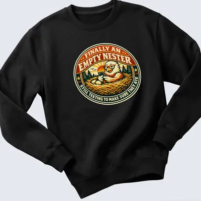 Vintage retro shirt featuring a chicken in a nest with humorous text about texting children. — printed on a unisex sweatshirt