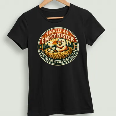 Vintage retro shirt featuring a chicken in a nest with humorous text about texting children. — printed on a women's shirt