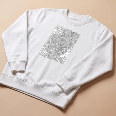 Intricate black and white abstract floral line art seamless pattern — printed on a unisex sweatshirt