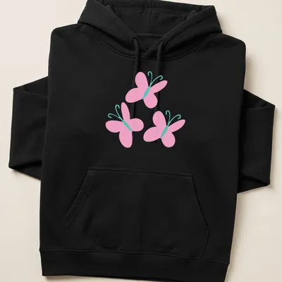 Kawaii pink butterflies design on a light pink t-shirt with aqua accents. — printed on a unisex hoodie