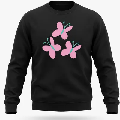 Kawaii pink butterflies design on a light pink t-shirt with aqua accents. — printed on a unisex sweatshirt
