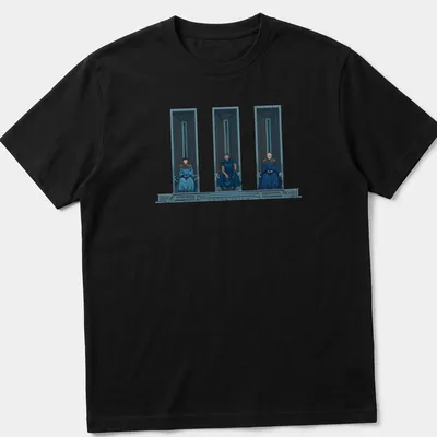 Three thrones with seated figures in a blue, gray, and black digital illustration