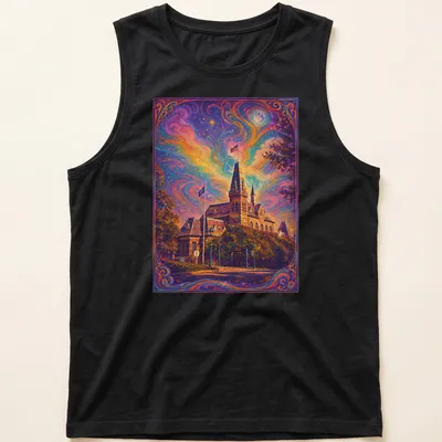 Psychedelic shirt showcasing Gallaudet University in vibrant colors — printed on a tank top