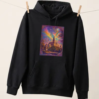 Psychedelic shirt showcasing Gallaudet University in vibrant colors — printed on a unisex hoodie