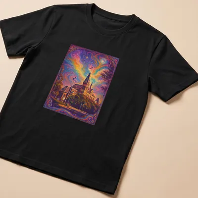 Psychedelic shirt showcasing Gallaudet University in vibrant colors