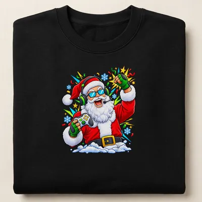 Gamer Christmas t-shirt with bold typography celebrating video game culture — printed on a unisex sweatshirt