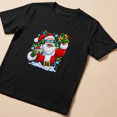 Gamer Christmas t-shirt with bold typography celebrating video game culture