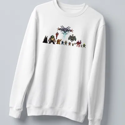 Detailed illustration of various fantasy characters with the text 'Gang's All Here' in vibrant colors. — printed on a unisex sweatshirt