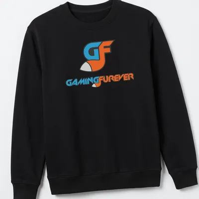 Modern GF Gaming Forever t-shirt with blue, orange, and white logo lettering — printed on a unisex sweatshirt