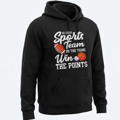 Retro distressed sports team graphic featuring a football, basketball, and baseball. — printed on a unisex hoodie