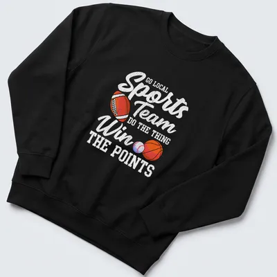 Retro distressed sports team graphic featuring a football, basketball, and baseball. — printed on a unisex sweatshirt