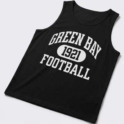 Vintage style shirt with Green Bay Football 1921 text in classic font — printed on a tank top