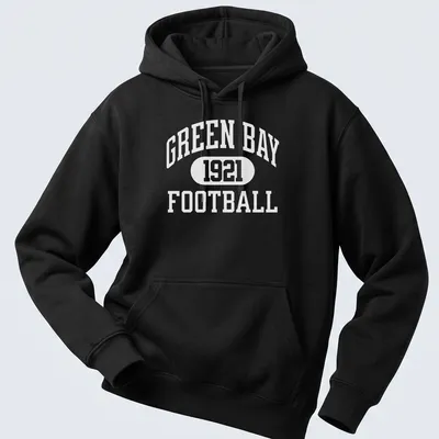 Vintage style shirt with Green Bay Football 1921 text in classic font — printed on a unisex hoodie