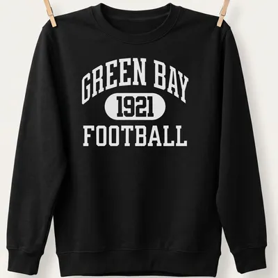 Vintage style shirt with Green Bay Football 1921 text in classic font — printed on a unisex sweatshirt