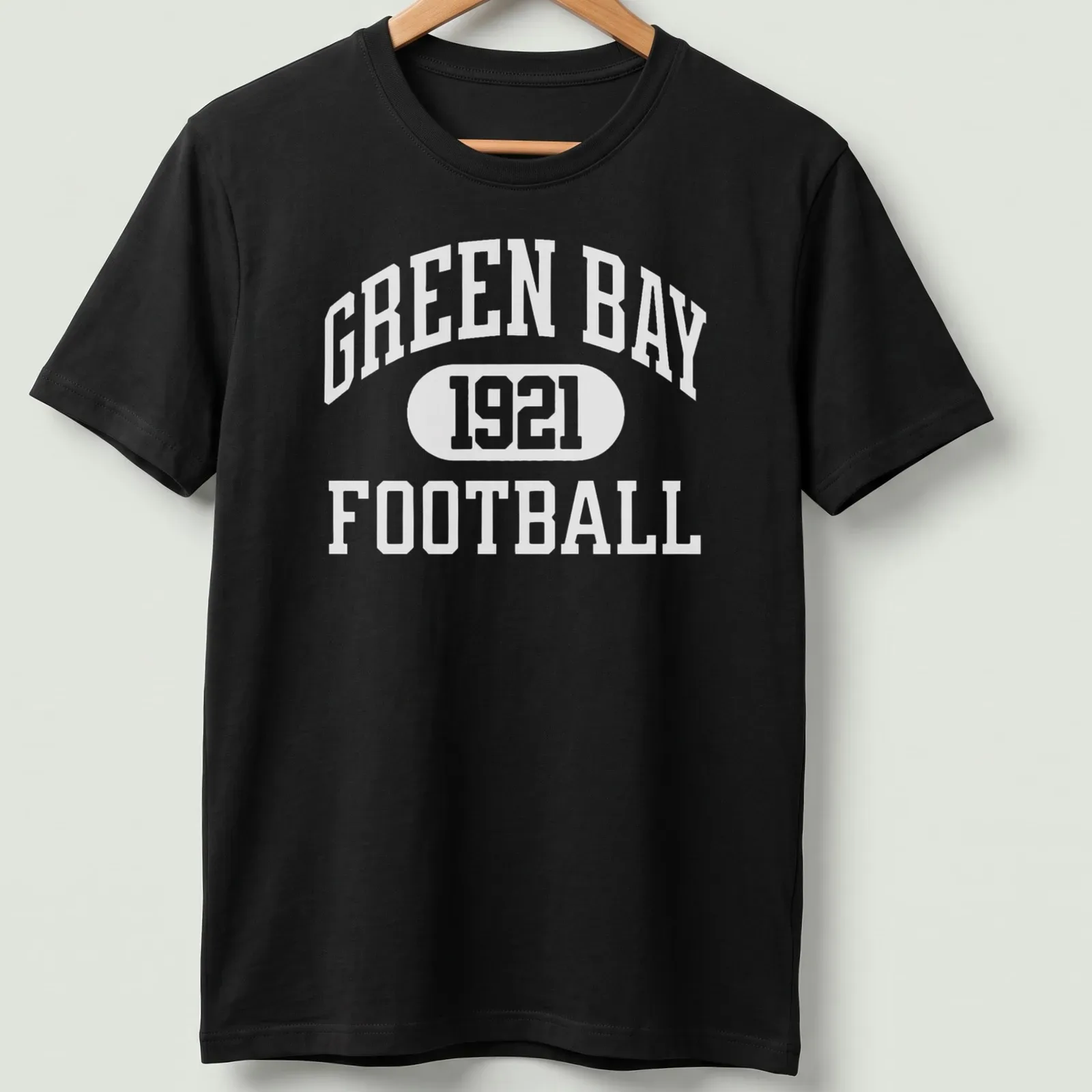 Vintage style shirt with Green Bay Football 1921 text in classic font — printed on a unisex t-shirt