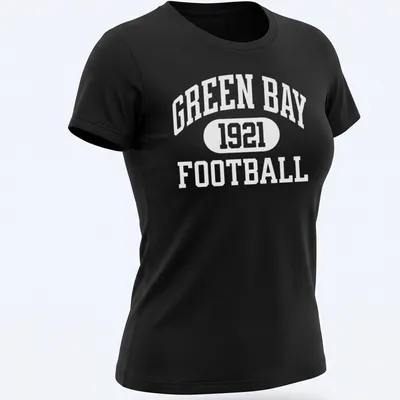 Vintage style shirt with Green Bay Football 1921 text in classic font — printed on a women's shirt