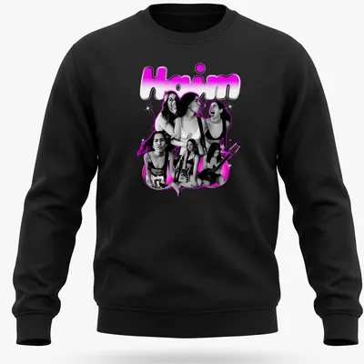 Retro Haim band shirt with bold pink text and playful design — printed on a unisex sweatshirt