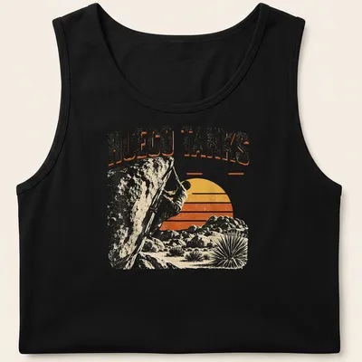 Vintage climbing t-shirt featuring a rock climber and Hueco Tanks State Park text — printed on a tank top