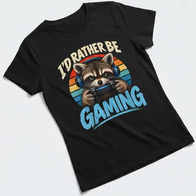 Vintage distressed tee featuring a raccoon with a gaming controller and humorous text — printed on a women's shirt