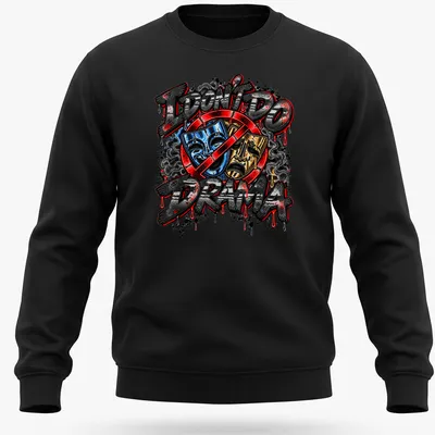 Bold graffiti print with colorful theater masks and text about drama. — printed on a unisex sweatshirt