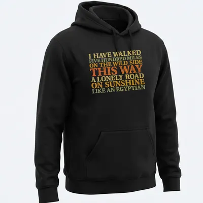 Vintage distressed shirt featuring humorous text about walking like an Egyptian. — printed on a unisex hoodie