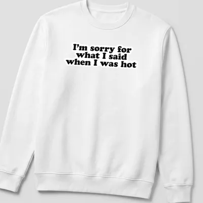 Funny t-shirt with humorous quote about saying sorry when hot — printed on a unisex sweatshirt