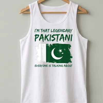 Distressed T-shirt featuring the Pakistani flag and bold text about being legendary. — printed on a tank top
