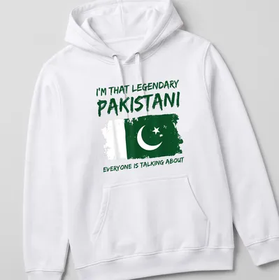 Distressed T-shirt featuring the Pakistani flag and bold text about being legendary. — printed on a unisex hoodie