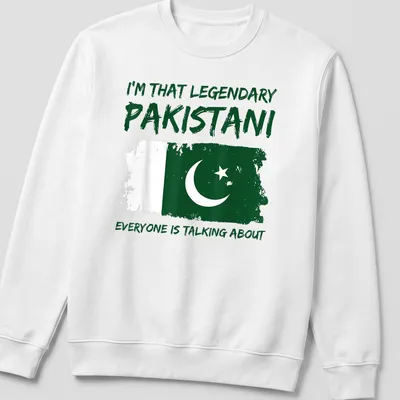 Distressed T-shirt featuring the Pakistani flag and bold text about being legendary. — printed on a unisex sweatshirt