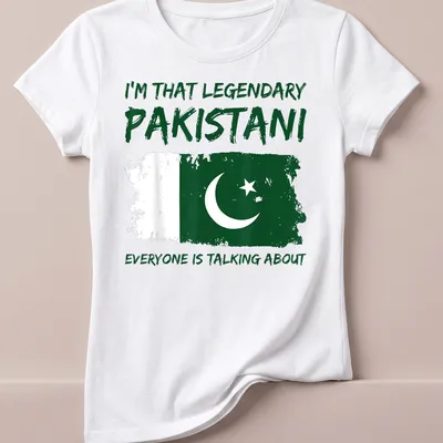 Distressed T-shirt featuring the Pakistani flag and bold text about being legendary. — printed on a women's shirt