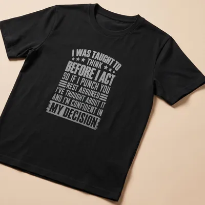 Vintage quote tee featuring humorous text on decision-making.