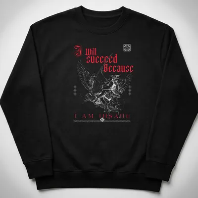 Gothic t-shirt featuring a winged warrior and bold motivational text in red and white — printed on a unisex sweatshirt