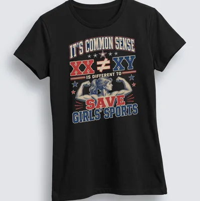 Vintage distressed shirt with strong woman graphic and bold text about girls' sports — printed on a women's shirt