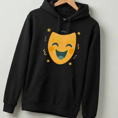 Kawaii comedy mask t-shirt with bright colors and playful stars — printed on a unisex hoodie