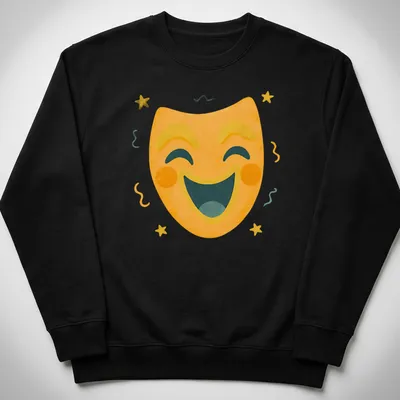 Kawaii comedy mask t-shirt with bright colors and playful stars — printed on a unisex sweatshirt