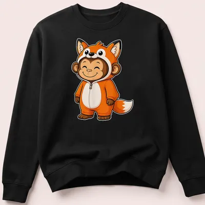 Cute cartoon monkey in a fox costume, bright and whimsical design — printed on a unisex sweatshirt