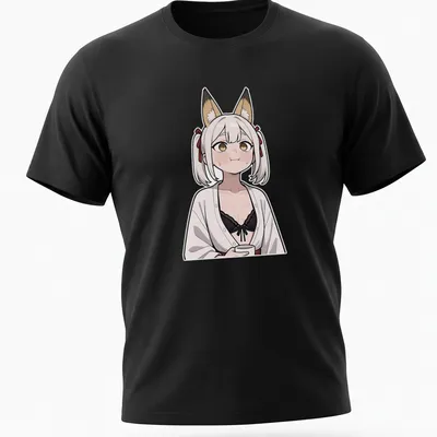 Anime-style Kitsune Miko fox shrine maiden illustration in white, black, brown, and red