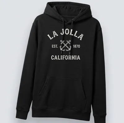 Vintage La Jolla t-shirt with crossed anchors and established date — printed on a unisex hoodie