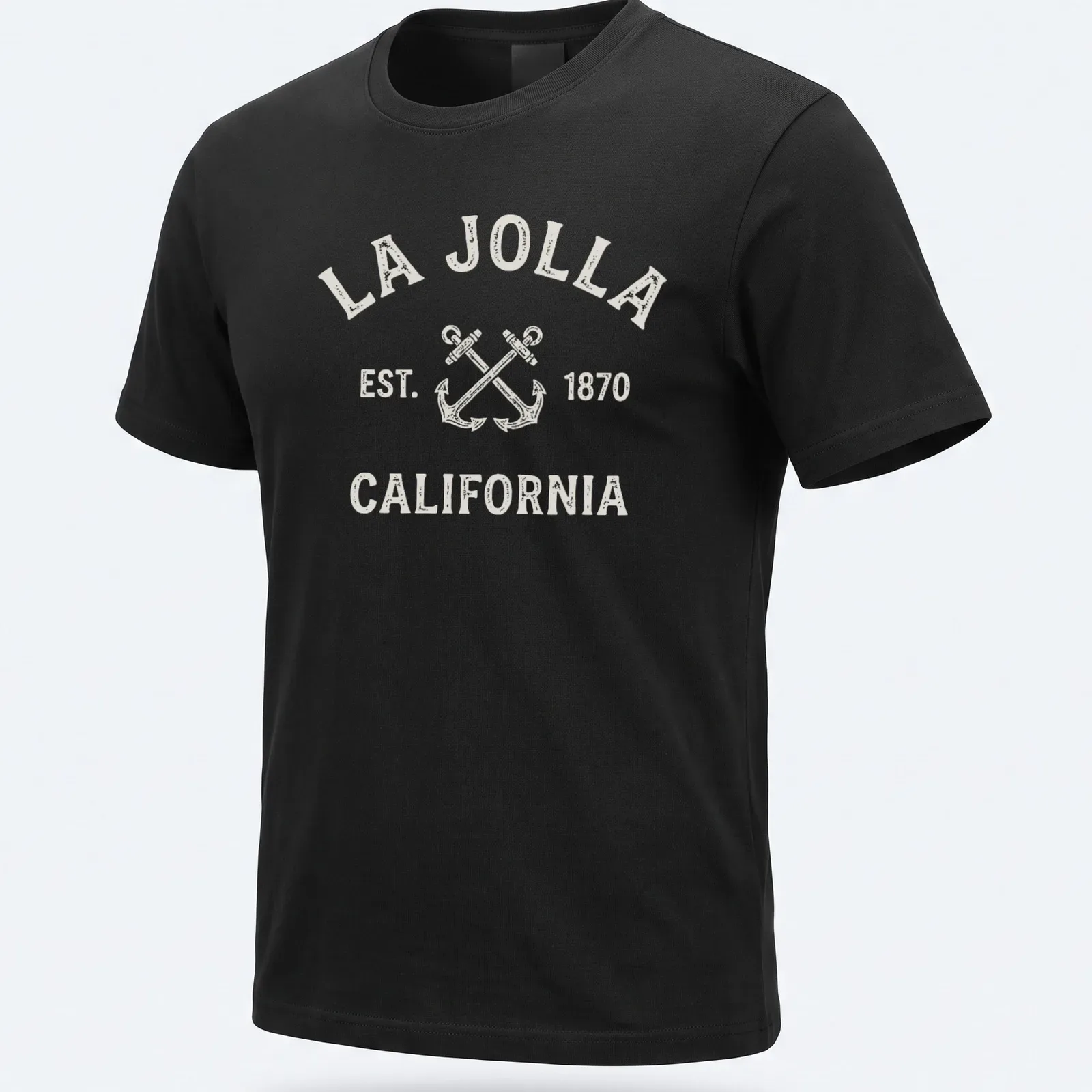 Vintage La Jolla t-shirt with crossed anchors and established date — printed on a unisex t-shirt