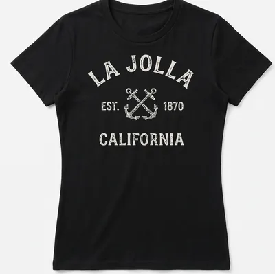 Vintage La Jolla t-shirt with crossed anchors and established date — printed on a women's shirt