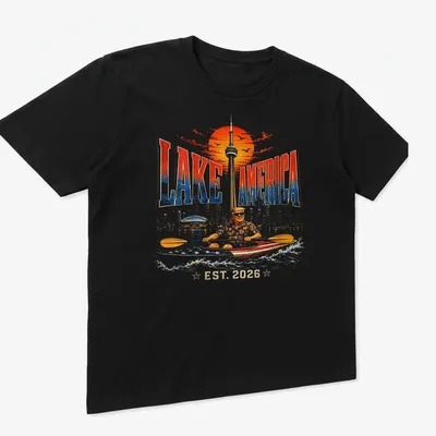 Vintage kayaking graphic tee with retro style and nostalgic colors — printed on a unisex t-shirt (angled view)