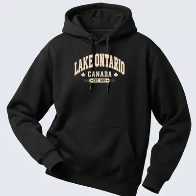 Vintage typography Lake Ontario Canada shirt in cream, red, and gold — printed on a unisex hoodie
