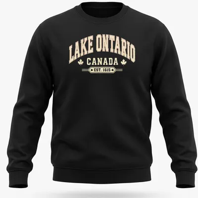 Vintage typography Lake Ontario Canada shirt in cream, red, and gold — printed on a unisex sweatshirt