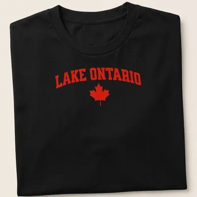 Bold Lake Ontario t-shirt featuring red maple leaf and typography