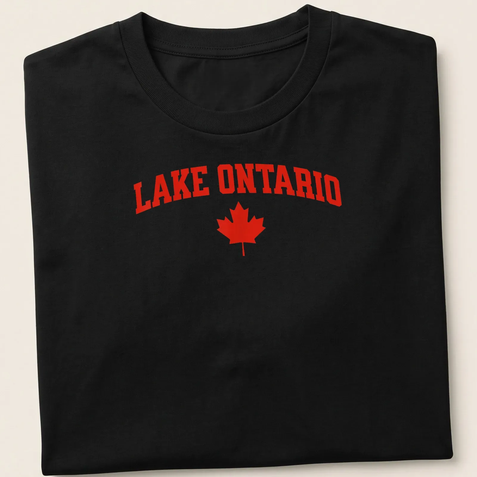 Bold Lake Ontario t-shirt featuring red maple leaf and typography — printed on a unisex t-shirt
