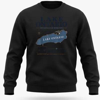 Vintage-style Lake Ontario map t-shirt with distressed printing — printed on a unisex sweatshirt
