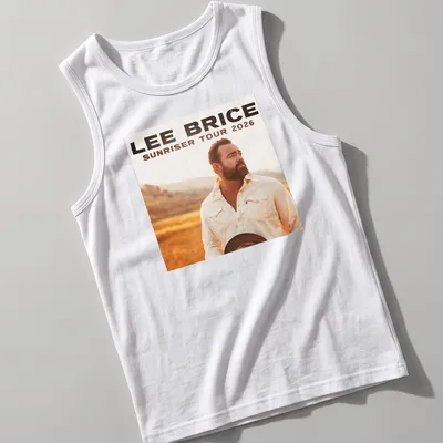 Photographic print of Lee Brice for the Sunriser Tour 2026 — printed on a tank top
