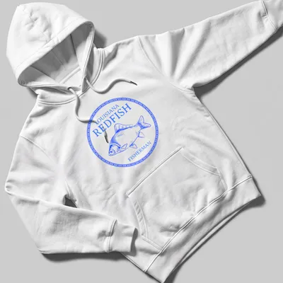 Vintage illustration of a redfish with bold text above it on a fisherman — printed on a unisex hoodie