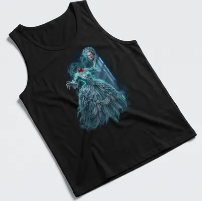 Detailed horror art of Marie Antoinette as a ghost in an elegant gown — printed on a tank top